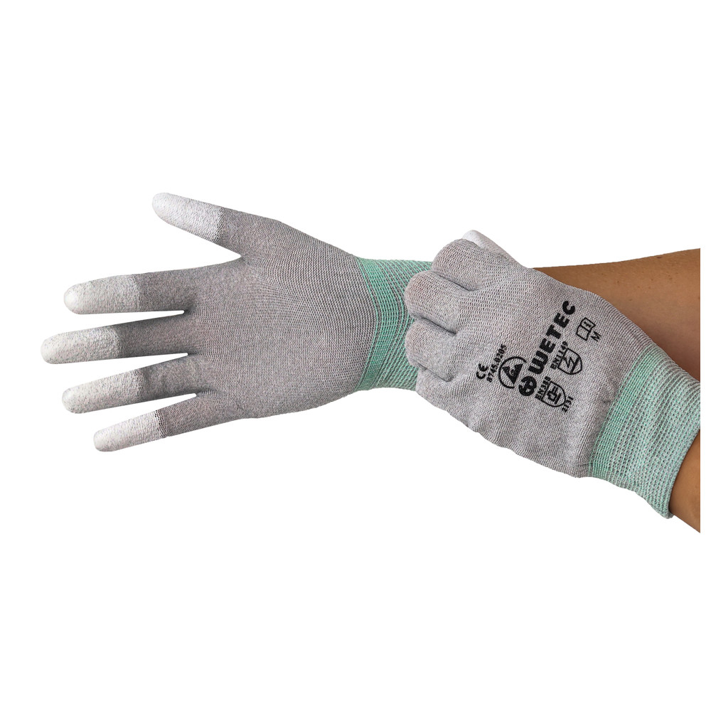 ESD-handskar, PU-belagda fingertoppar, XL, kolfiber