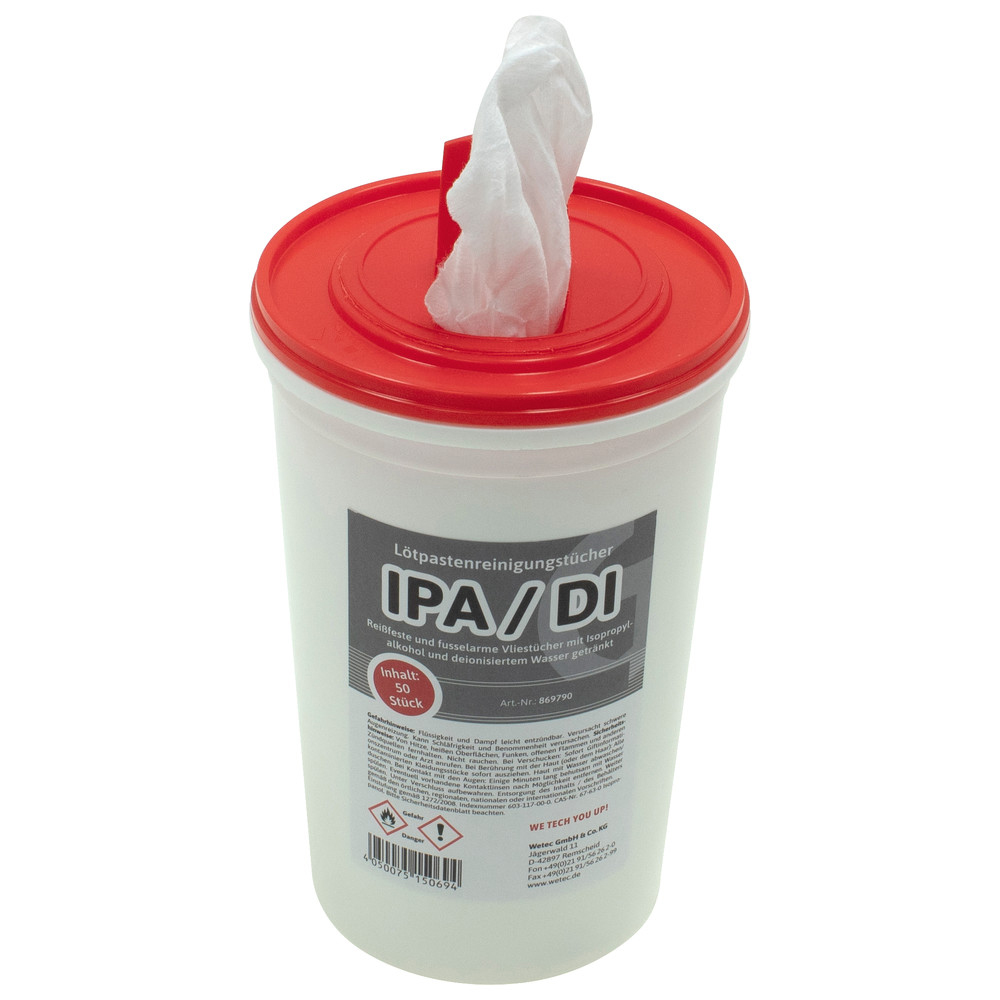 Solder paste cleaning wipes, IPA/deionized water