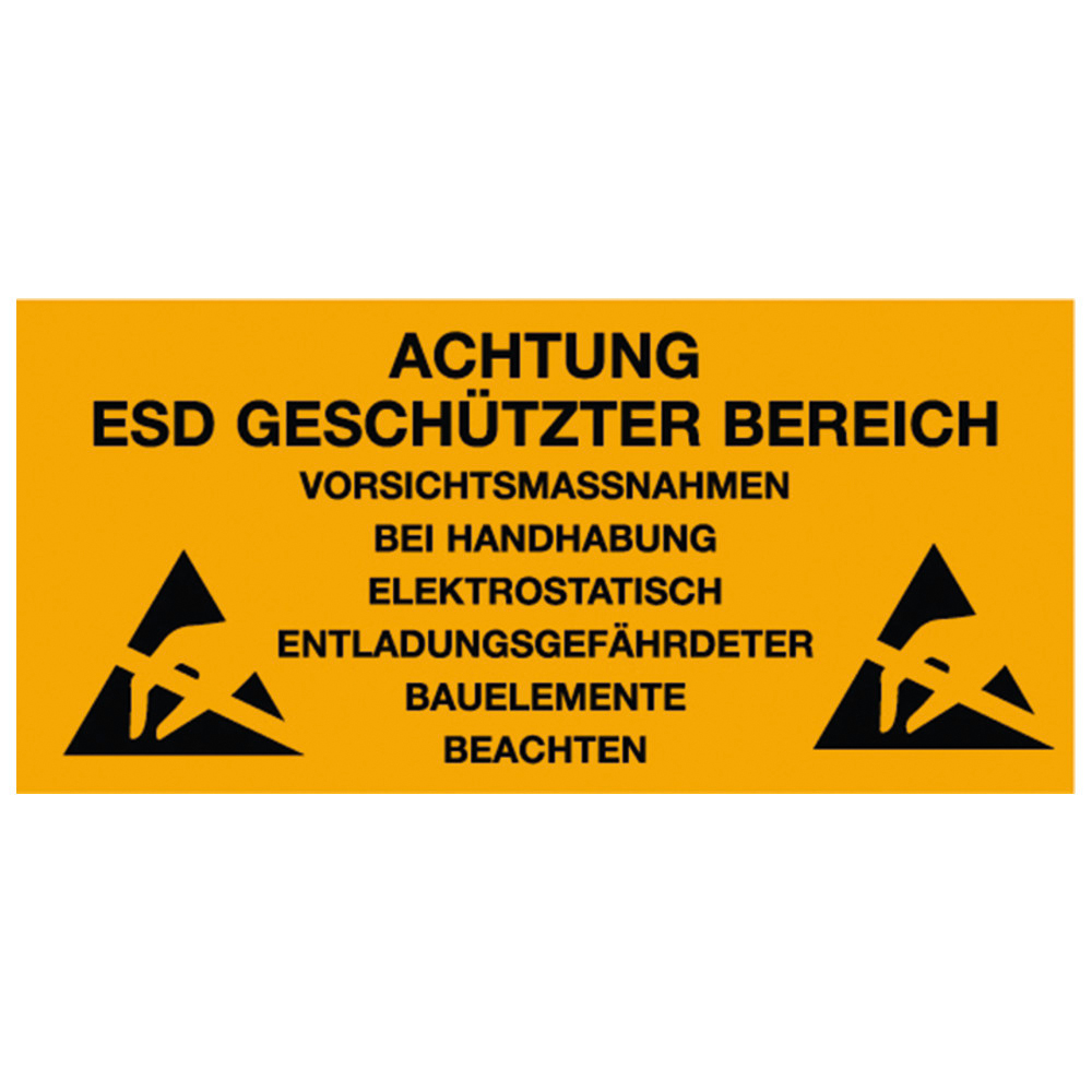 Plastic sign for hanging, ESD, English