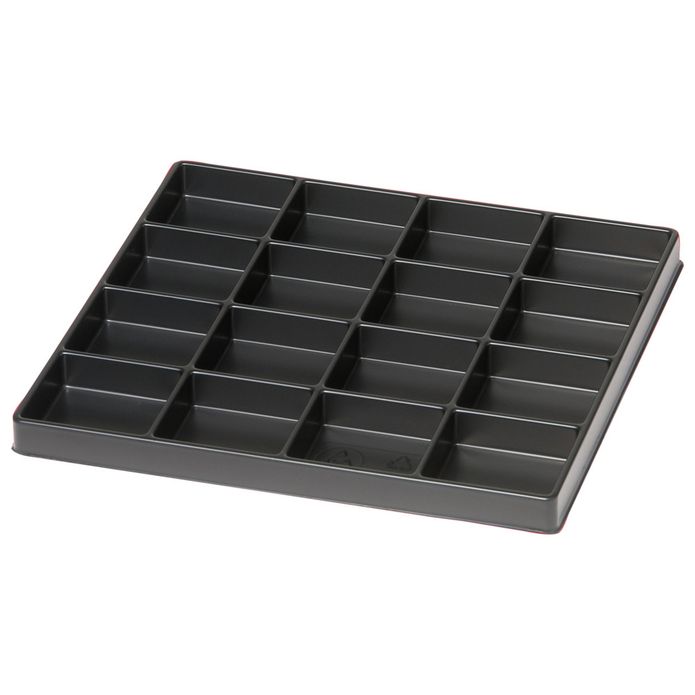 Thermoforming tray 20 mm, ESD, compartments 16 pieces, 61 x 56 mm