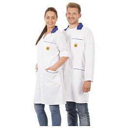 ESD-arbetsrock AM-160, med applikationer, vit/blå - S
