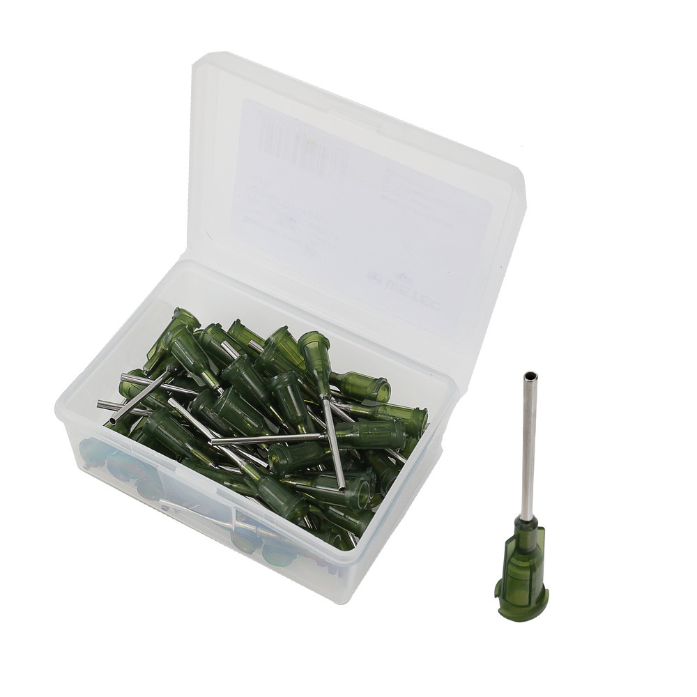 Dosing needle, straight, 1", 1.60 mm / Gauge 14, olive (pack of 50)