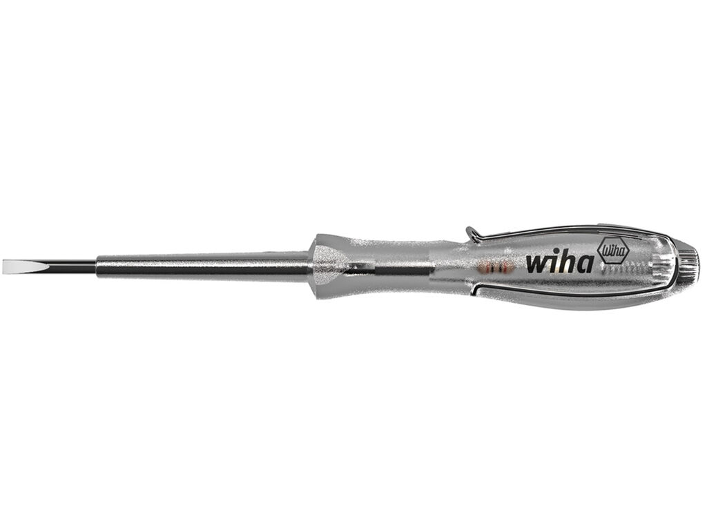 Spänningsprovare SoftFinish® enpolig, 110-250 volt Slitsad transparent, med push