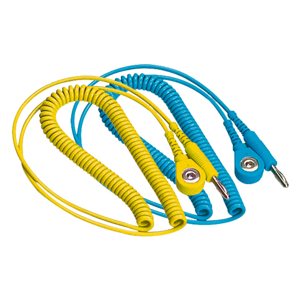 Spiral cable with banana plug, ESD, light blue, connector type DK 10 mm