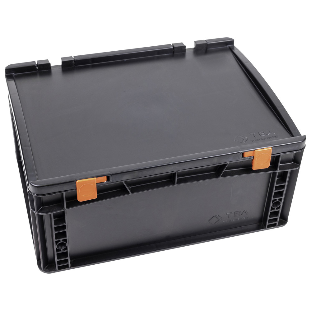 Storage container with hinged lid, ESD, 400 x 300 x 185 mm