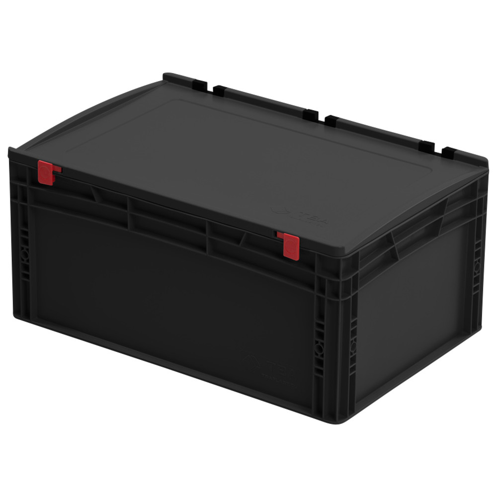 Storage container with hinged lid, ESD, 600 x 400 x 285 mm