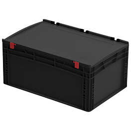 Storage container with hinged lid, ESD, 600 x 400 x 285 mm
