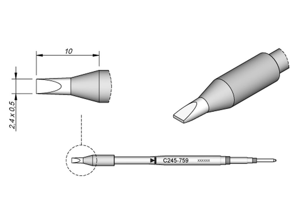 Soldering tip chisel-shaped, 2.4 x 0.5 mm HT, C245759