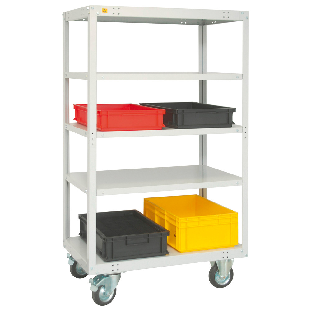 Transport trolley with 5 metal shelves, ESD