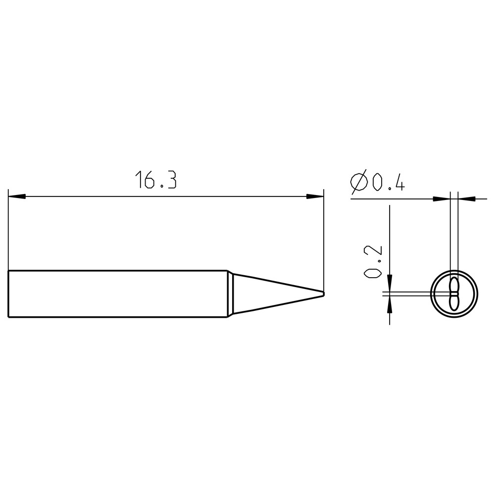 Soldering tip series RTP, chisel shape, RTP 004 S MS/0.4 x 0.2 mm, MS - 2