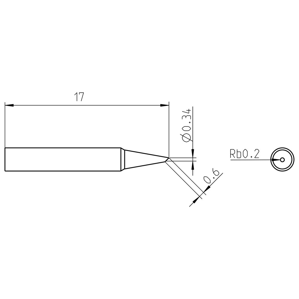 Lödspets serie RTP, rund form, RTP 004 B/Ø 0,4 mm, fasad