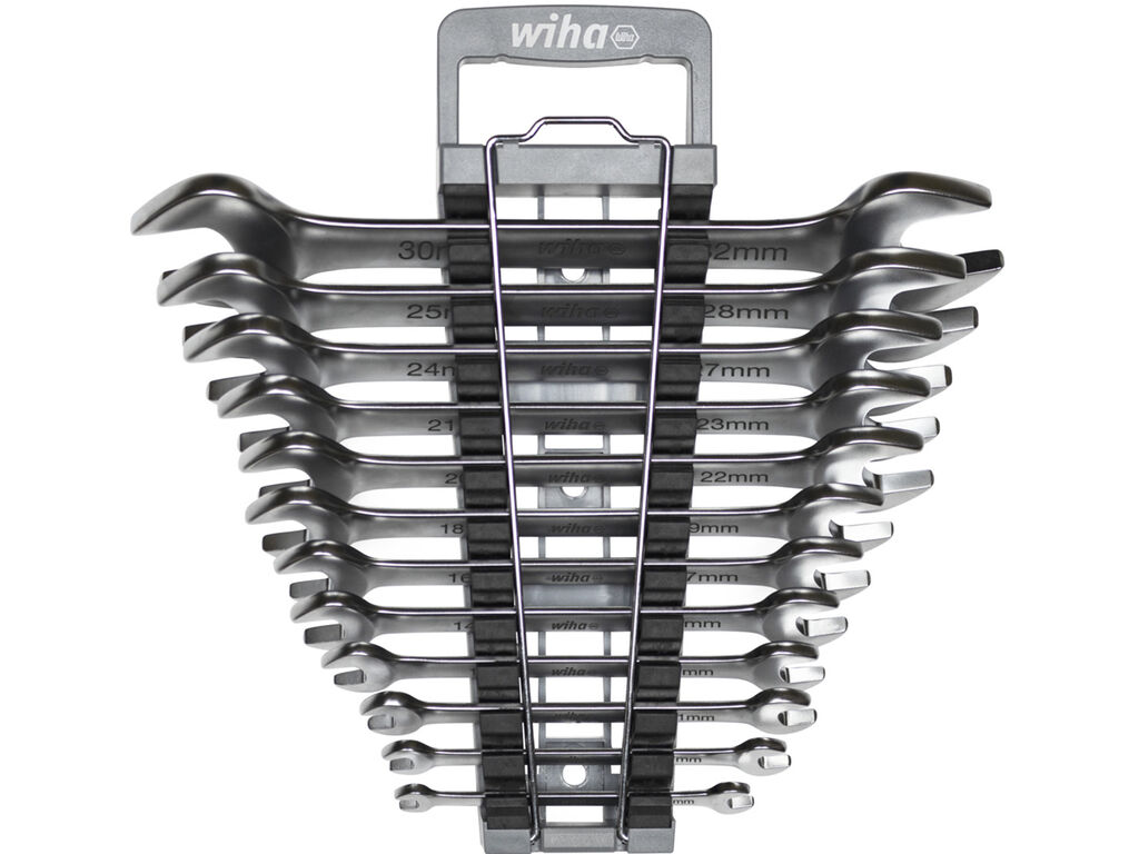 Double open-end spanner set 13 pcs. with holder