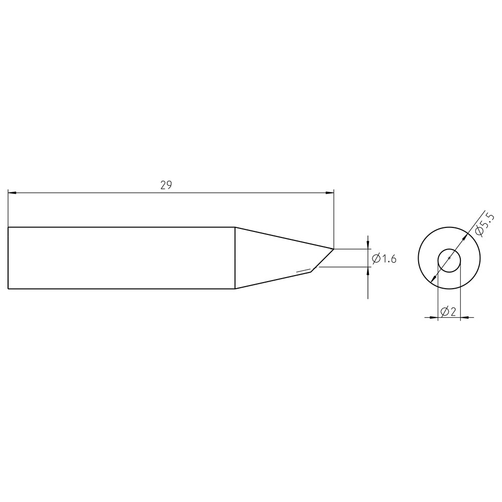 Lödspets RTU-serien, rund form, RTU 020 B MS/Ø 2,0 mm, fasad/MS - 2