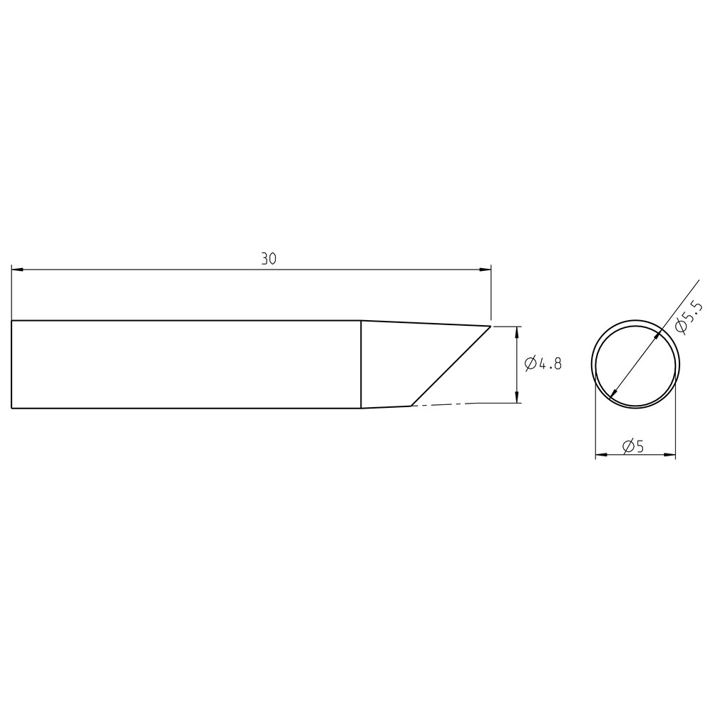 Lödspets RTU-serien, rund form, RTU 050 B MS/Ø 5,0 mm, fasad/MS - 2