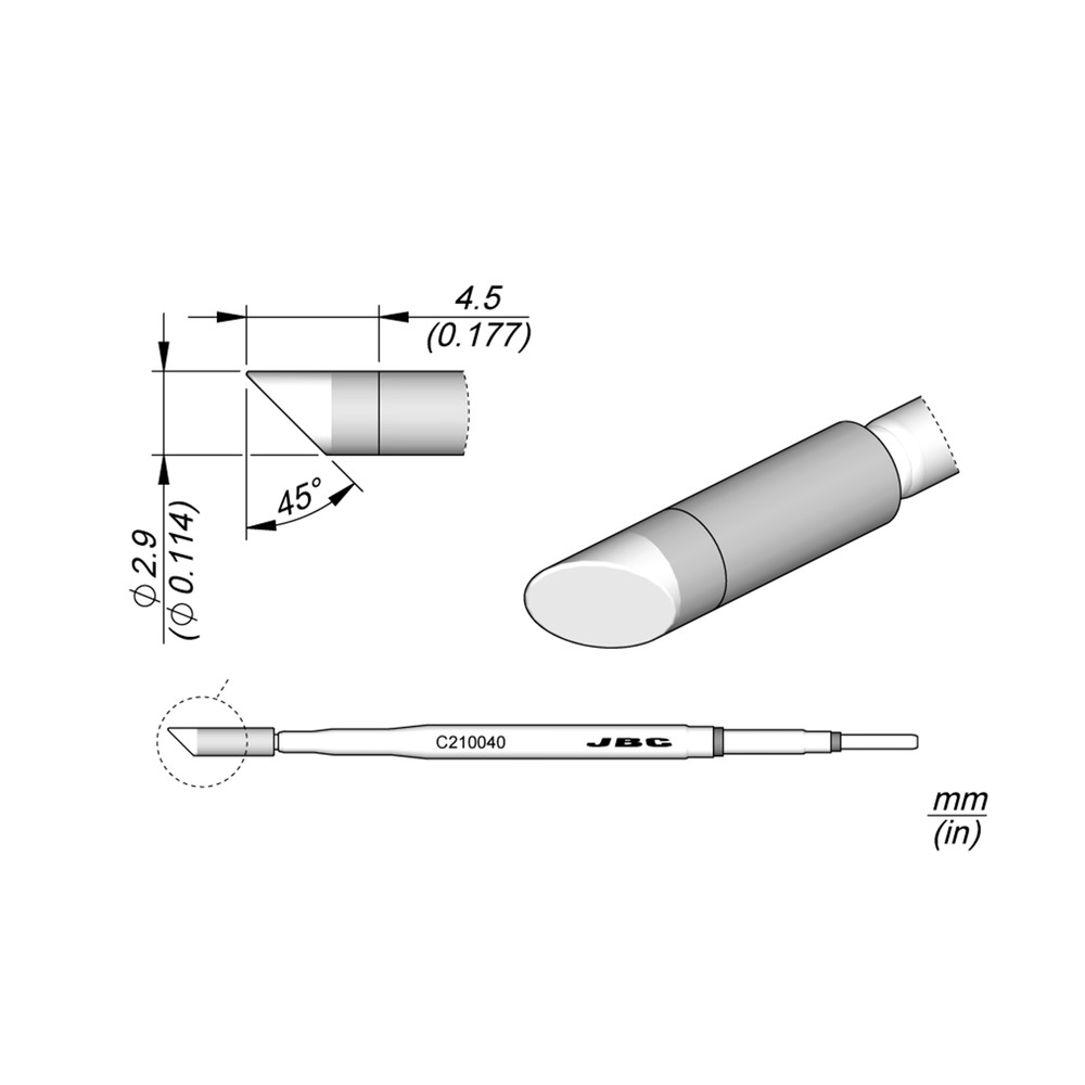 Lödspets serie C210, C210041/2,9 mm, avfasad, mejsel