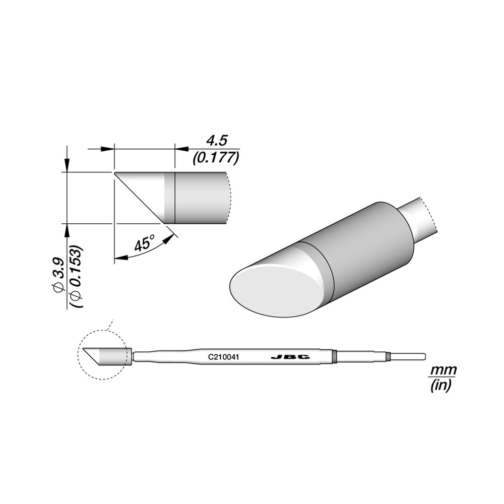 Lödspets serie C210, C210041/3,9 mm, avfasad, mejsel