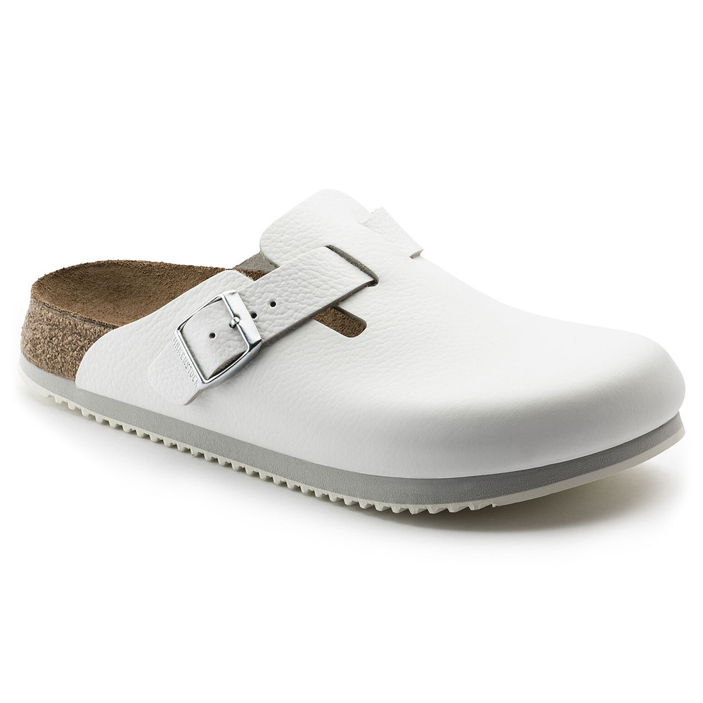 Clog Boston Super Grip, natural leather, white, regular width
