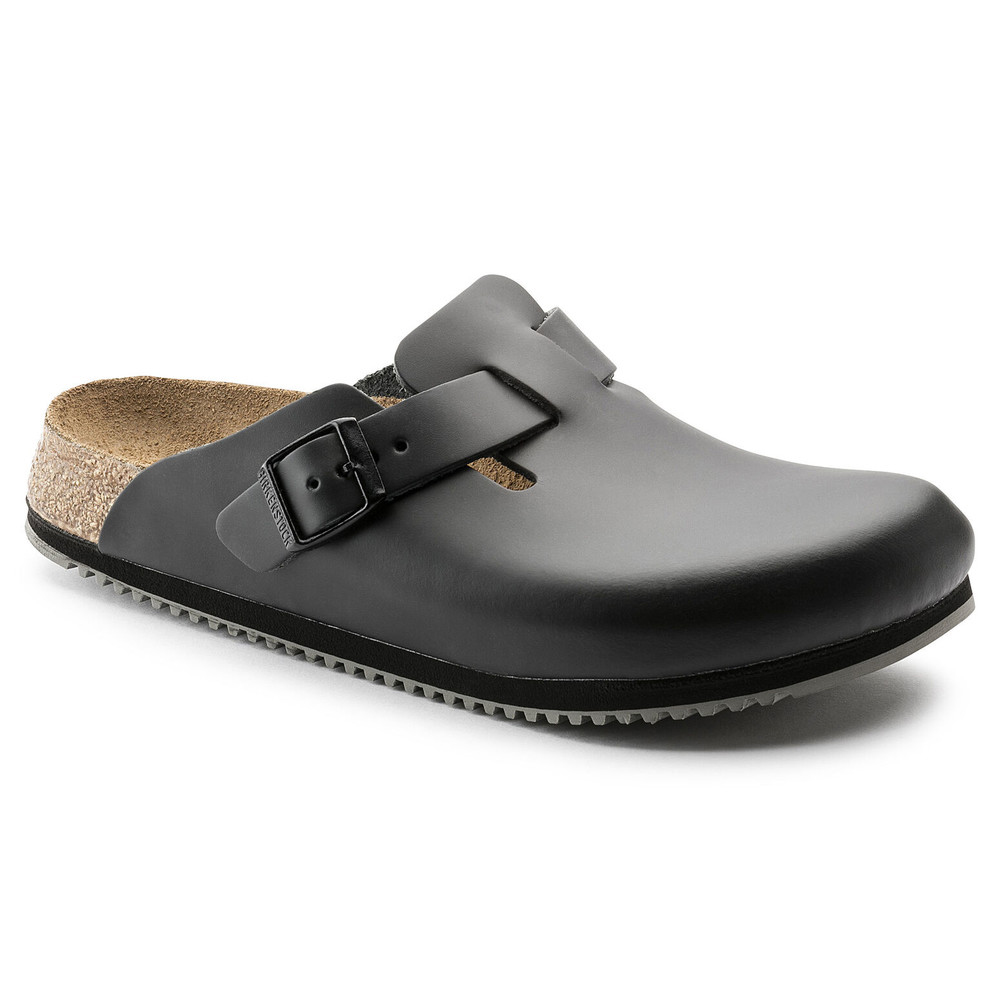 Clog Boston Super Grip, natural leather, black, narrow width, size 43