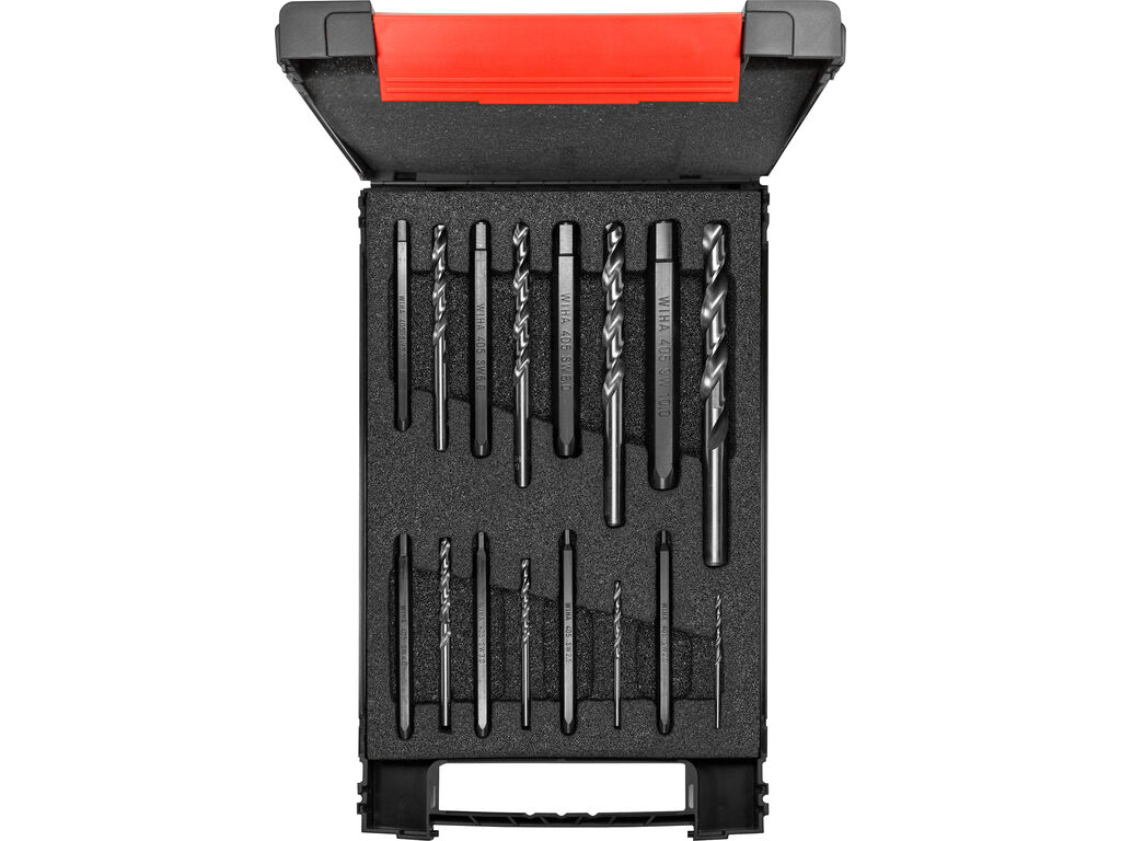 Screw extractor set Hex, 17-pcs. with spiral drill bit incl. box