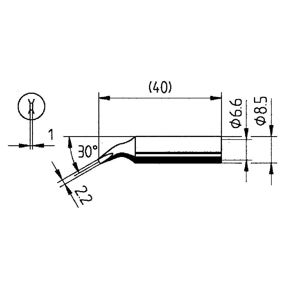 Soldering tip, Series 842, JD/2.2 mm, chisel-shaped, angled, 1 piece