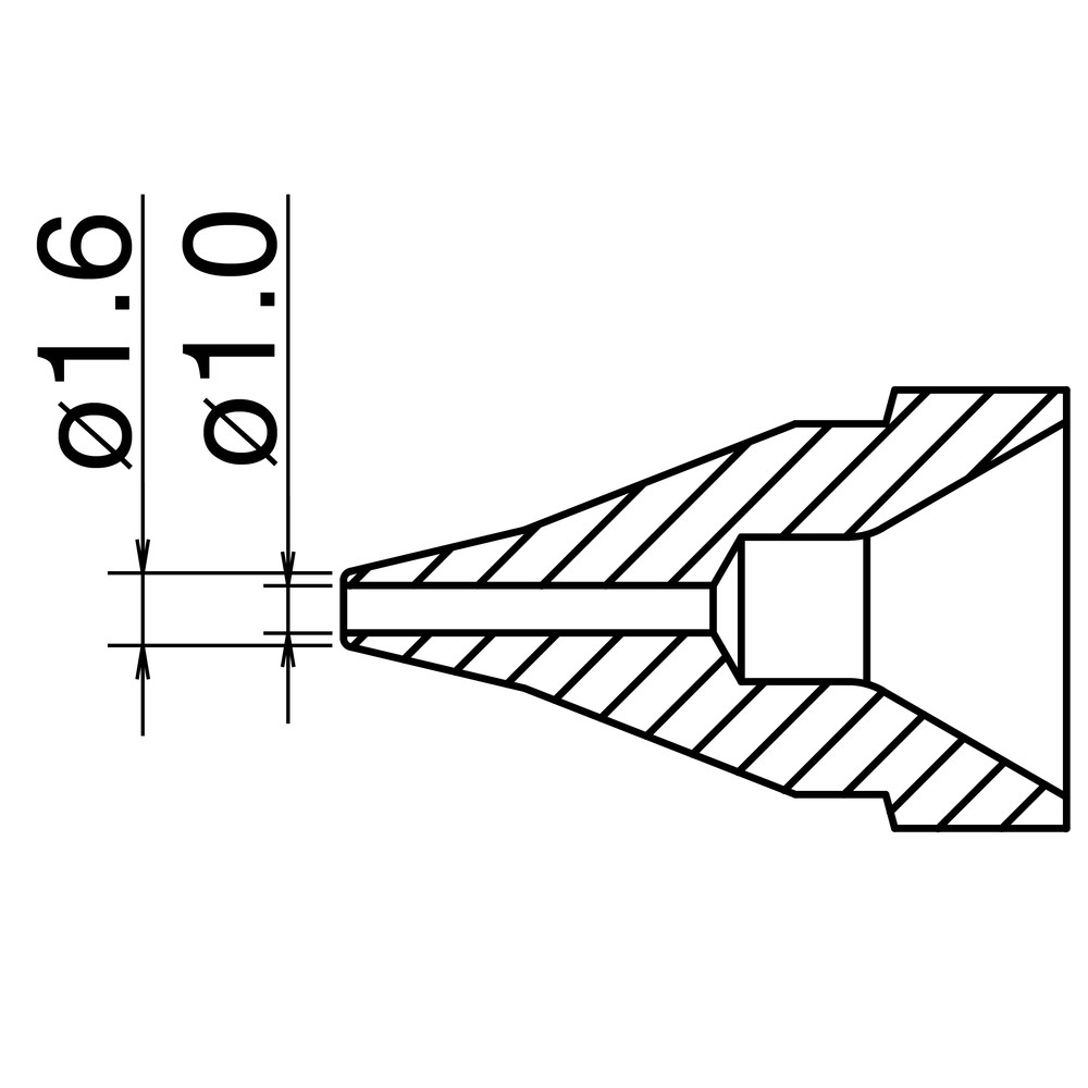 Avlödningsmunstycke serie N61, dimension Ø 1,0 mm, typ SS