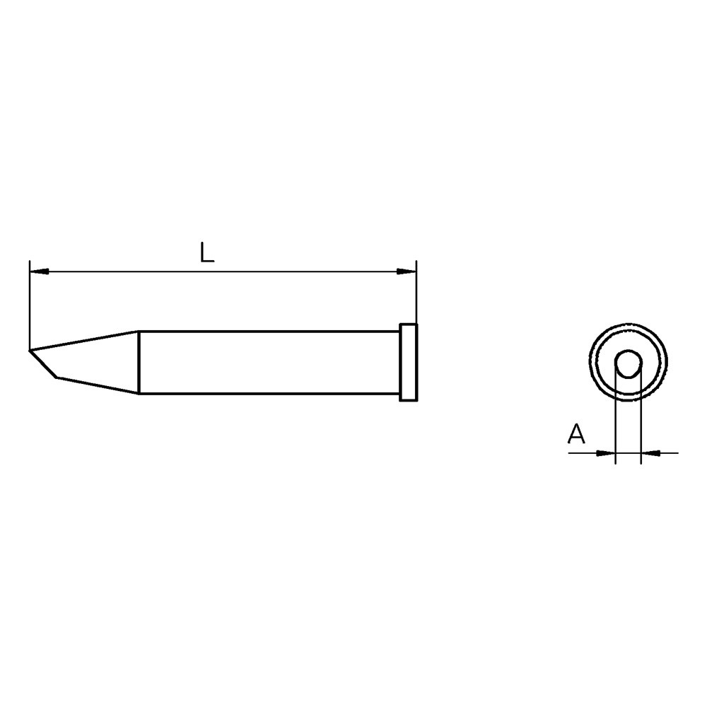 Soldering tip series XT, round shape, XT BB/Ø 2.4 mm, beveled 45°