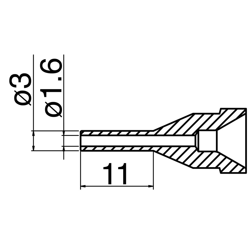 Avlödningsmunstycke serie N61, dimension Ø 1,6 mm, typ lång utförande