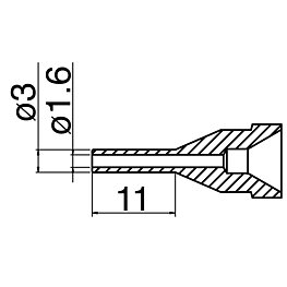Avlödningsmunstycke serie N61, dimension Ø 1,6 mm, typ lång utförande