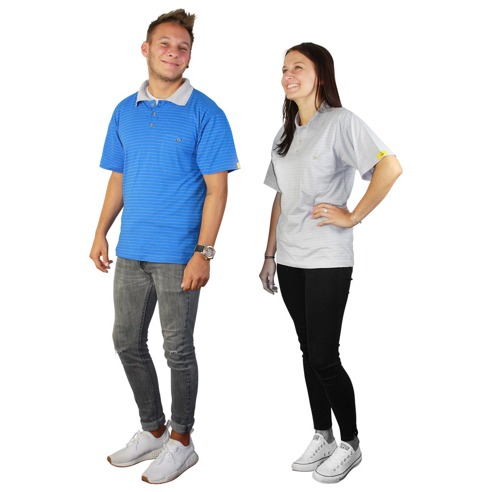 ESD polo shirt, with gray collar, blue