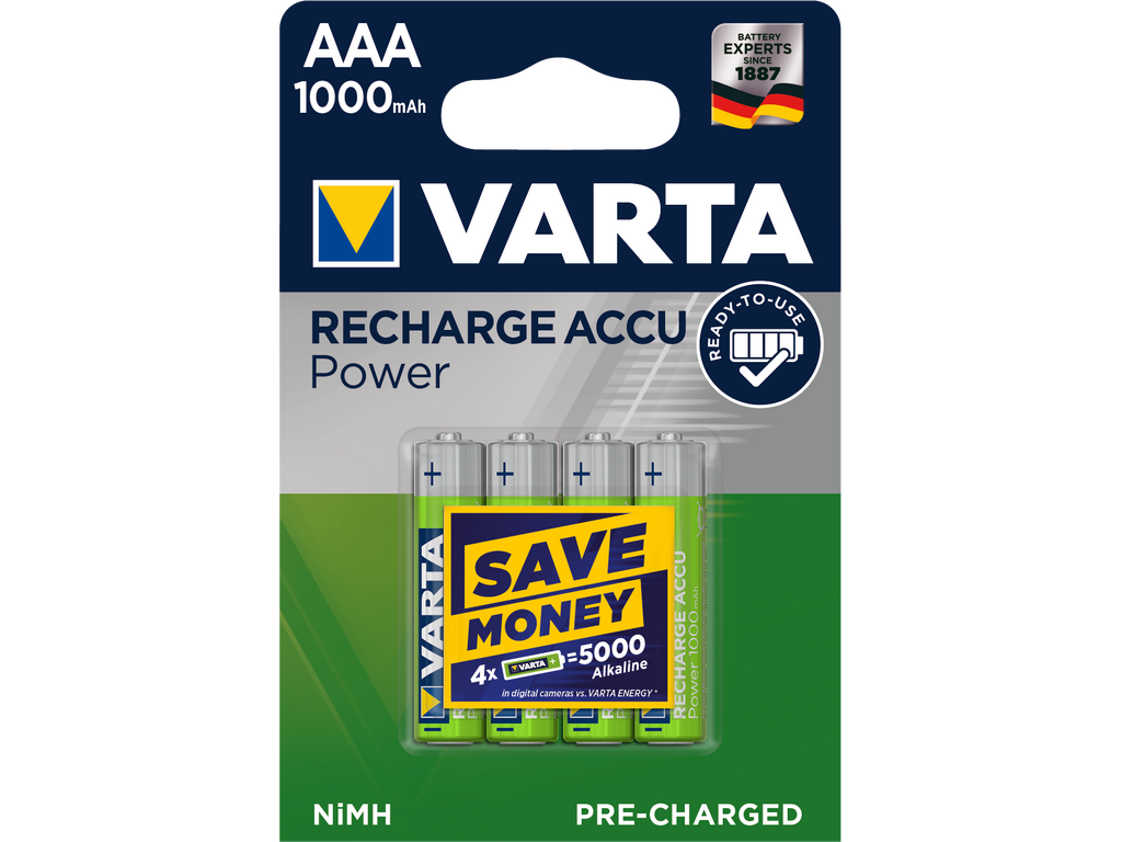 VARTA Laddbart AAA 1000mAh 1,2v NiMH 4st