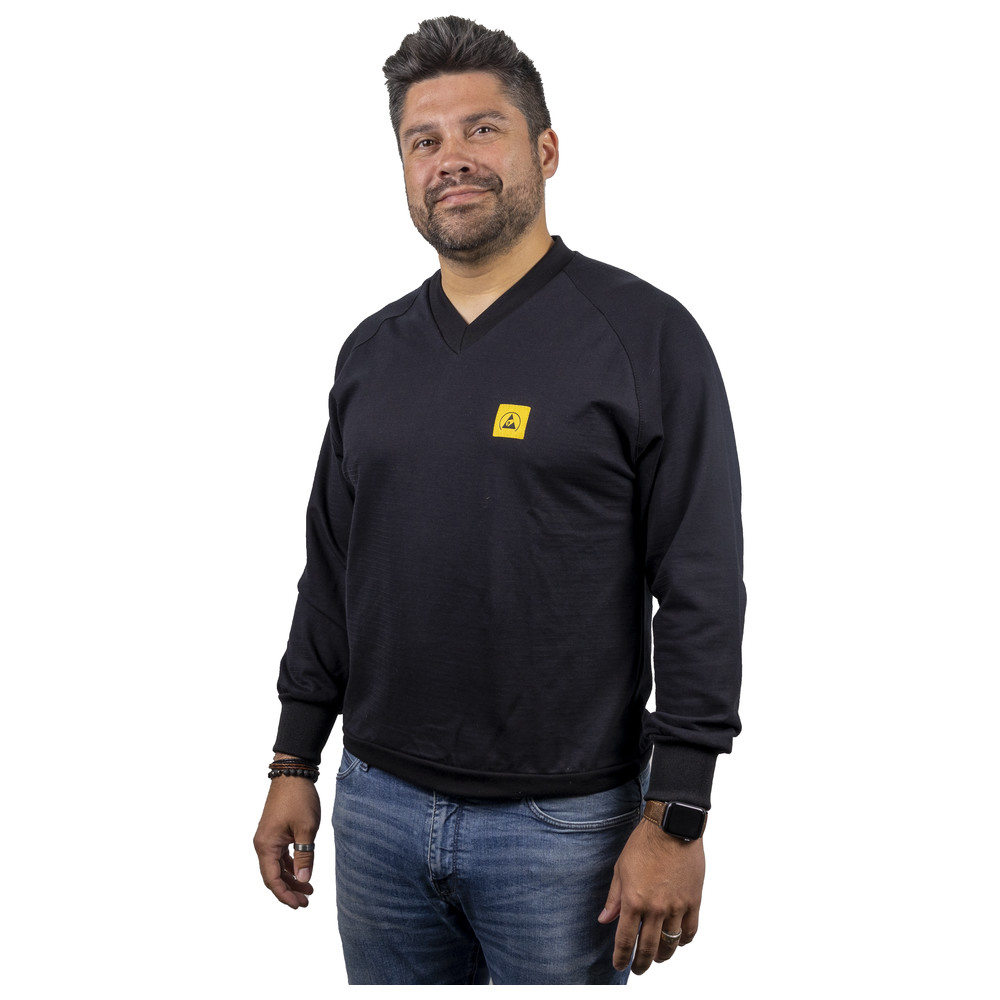 ESD-sweatshirt, V-ringad, svart