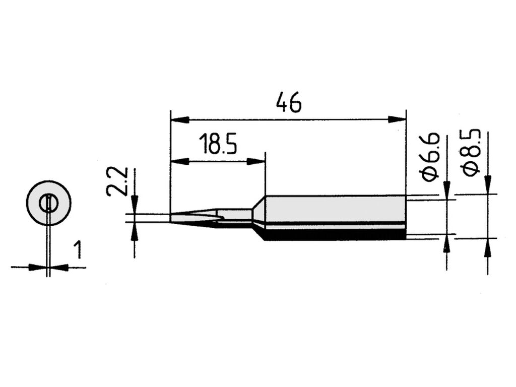 Soldering tip straight, chisel tip, 2.2 mm, 0832CD