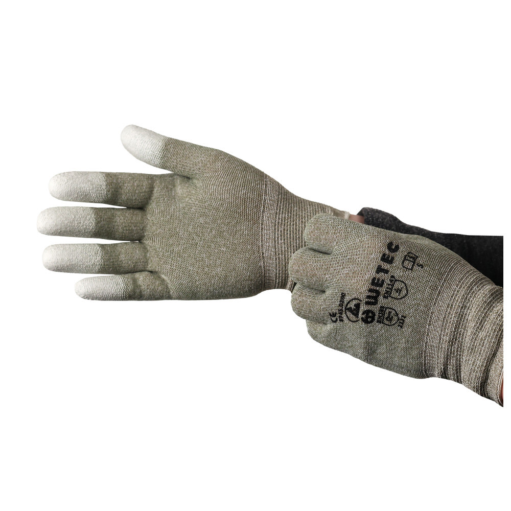 Gloves, PU-coated fingertips, ESD, M, copper thread