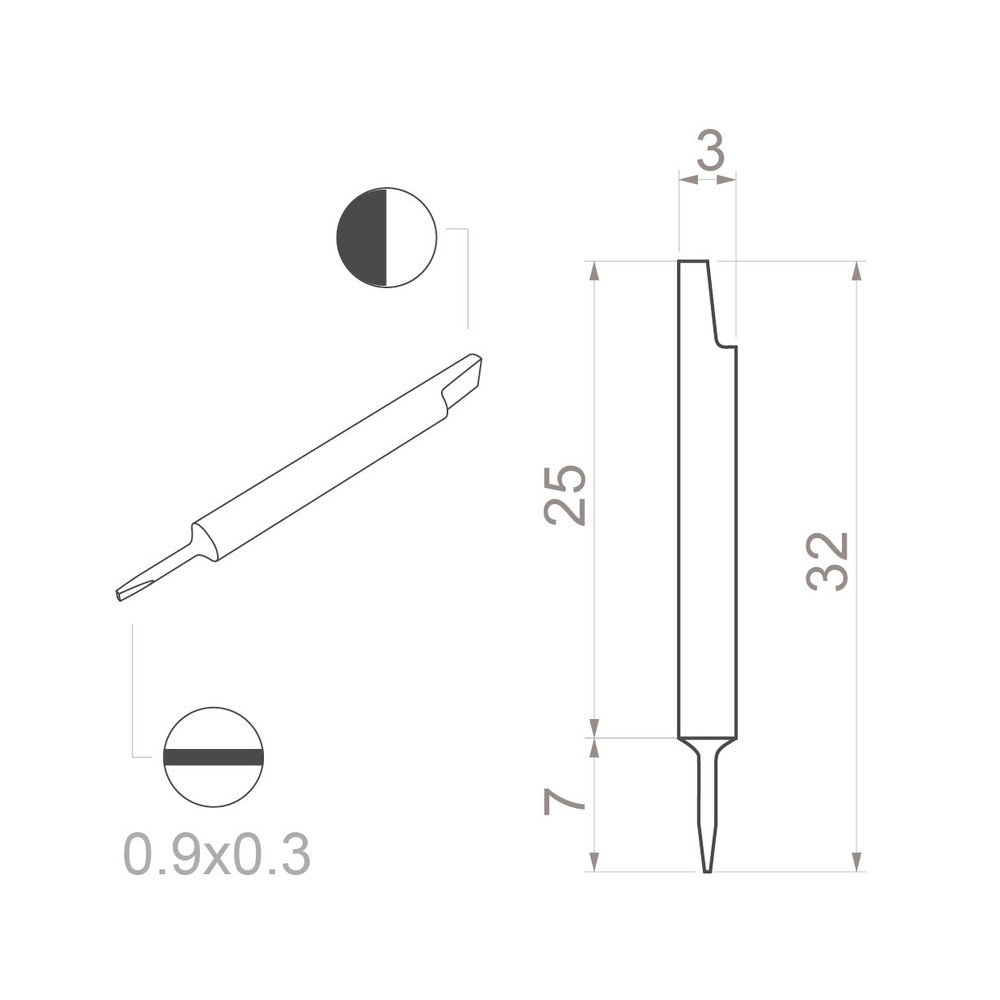 Adjustment screwdriver blade, slotted, 0.9 x 0.3 mm - 2