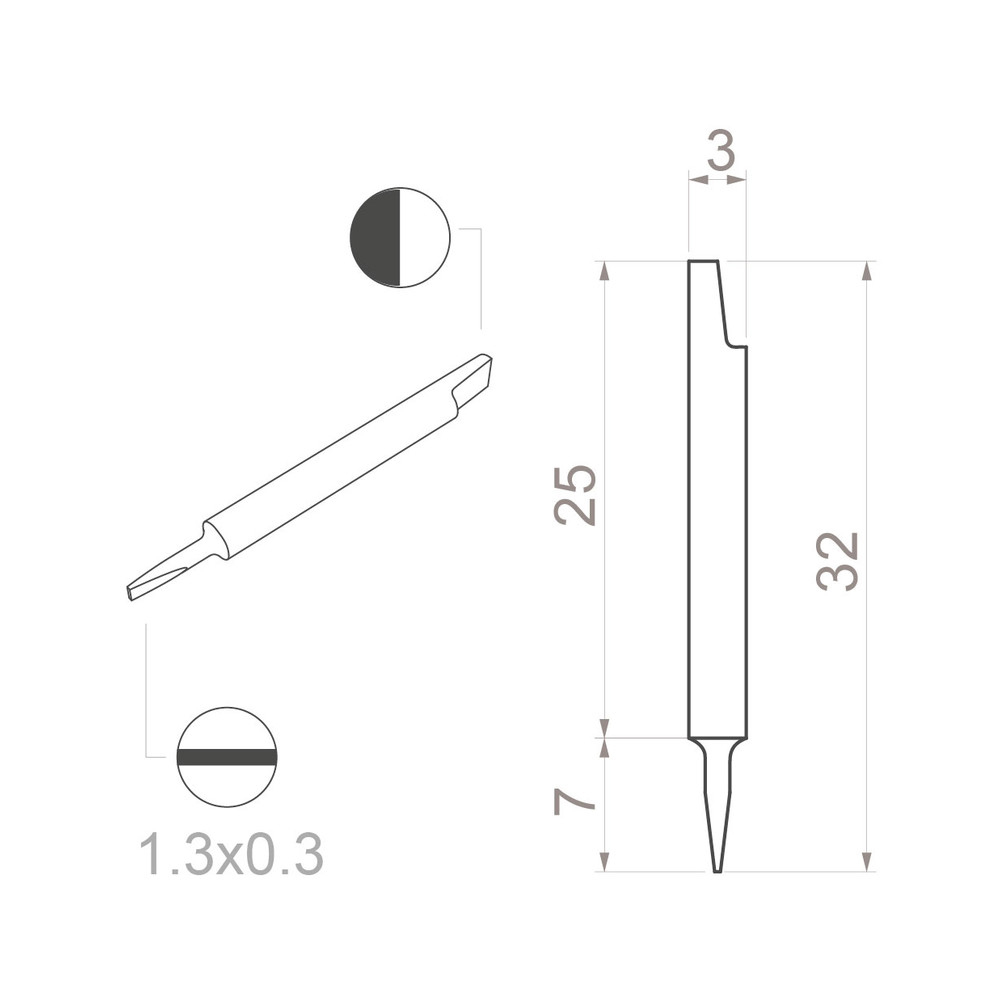 Adjustment screwdriver blade, slotted, 1.3 x 0.3 mm - 2