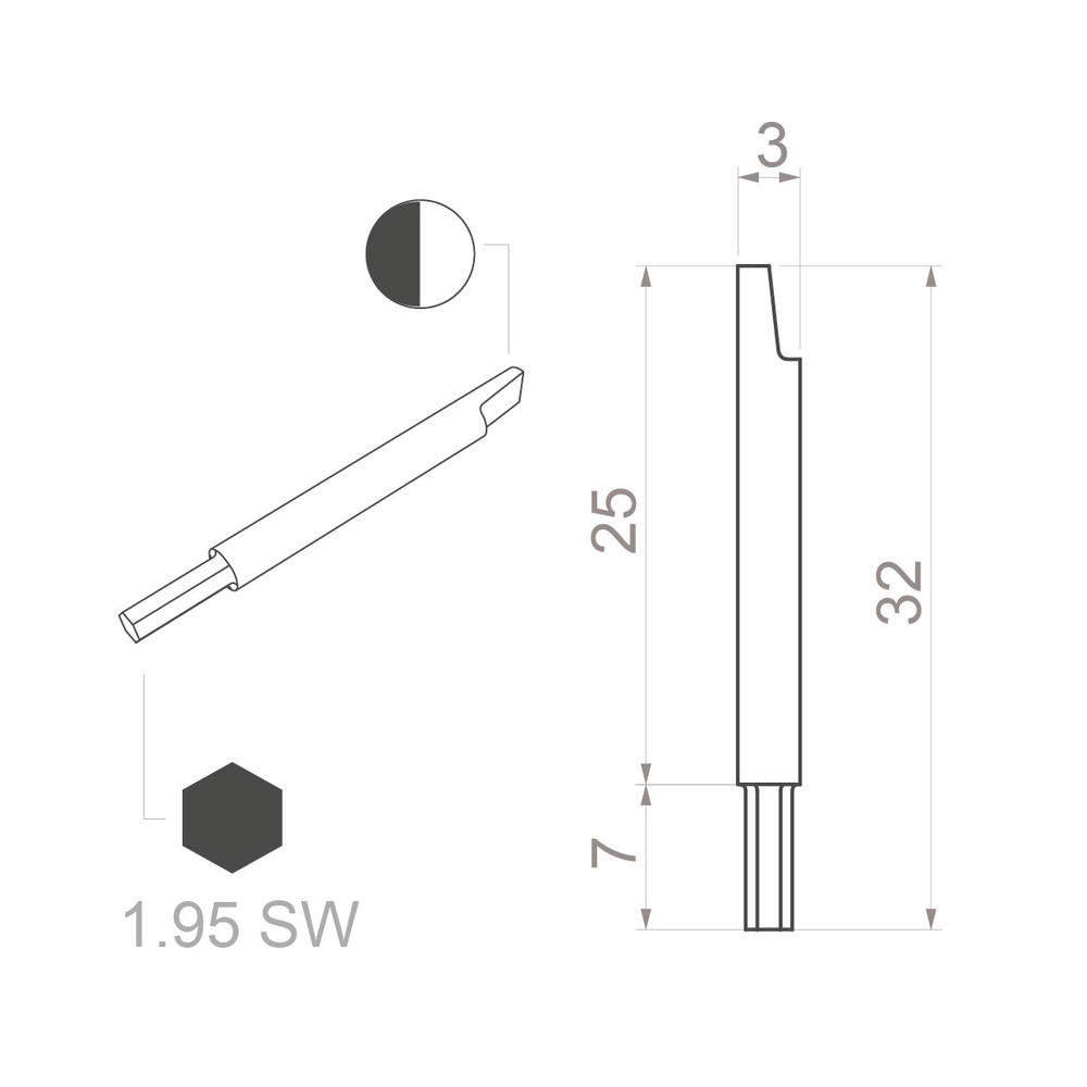 Adjustment screwdriver blade, hex, 1.95 mm - 2