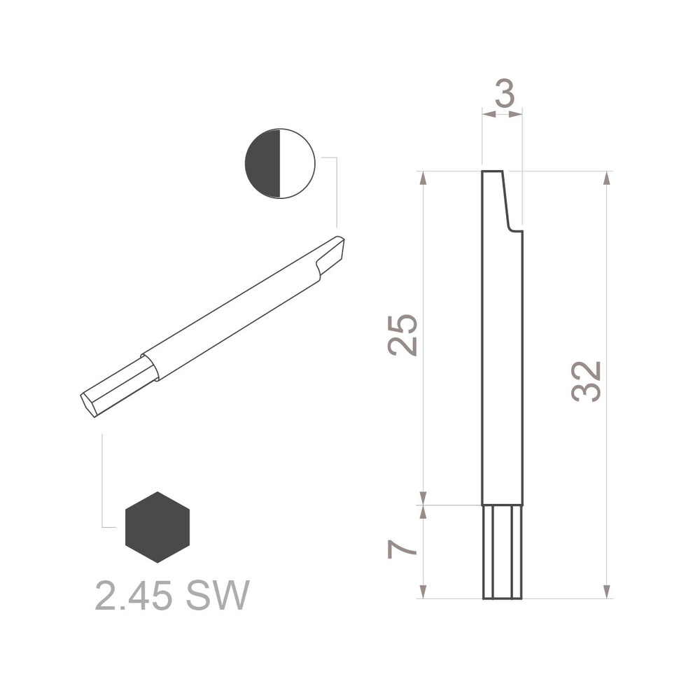 Adjustment screwdriver blade, hex, 2.45 mm - 2