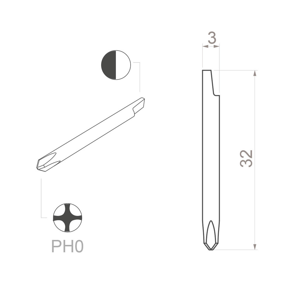 Adjustment screwdriver blade, Phillips, 0 - 2