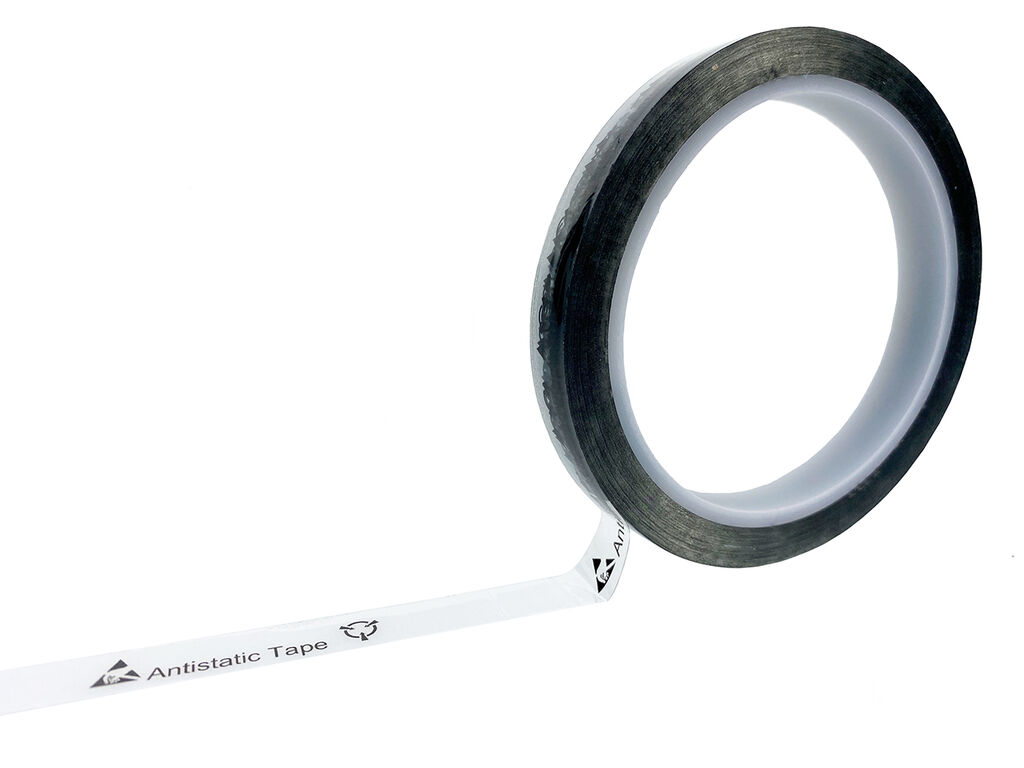 ESD adhesive tape, transparent, 12mm x 36m, with ESD warning symbol