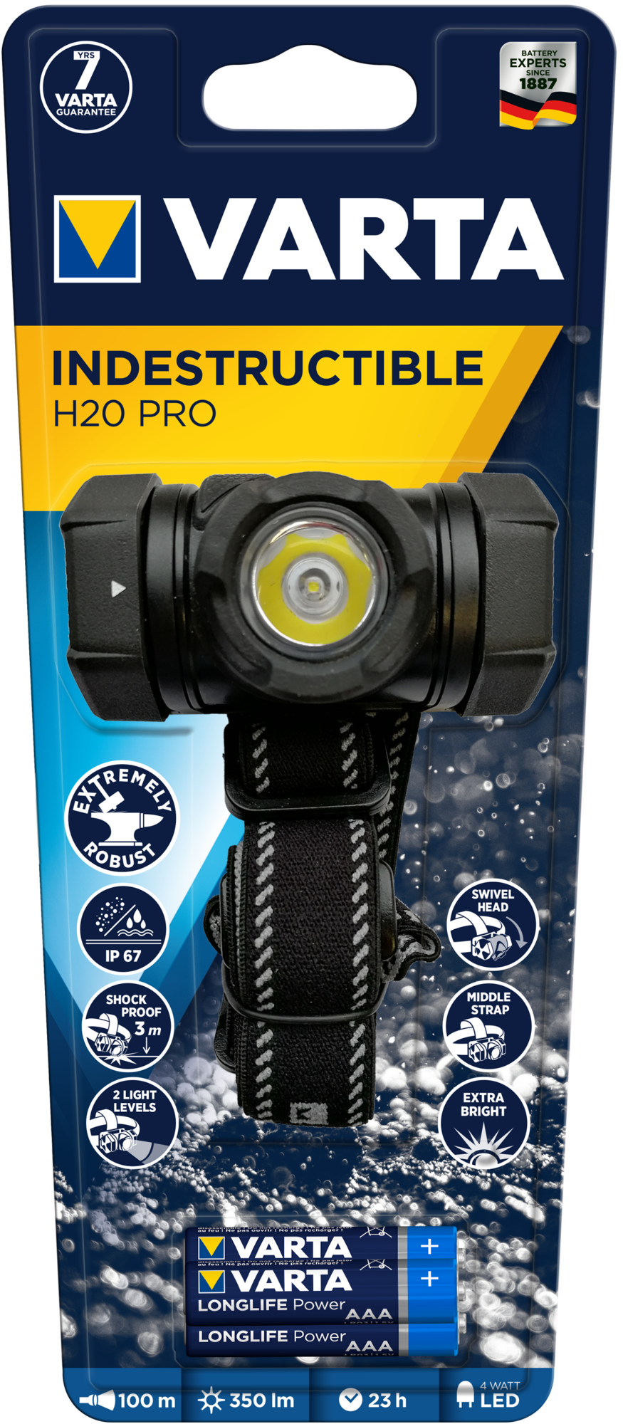 Varta Pannlampa Indestructible H20 Pro 3AAA ingår