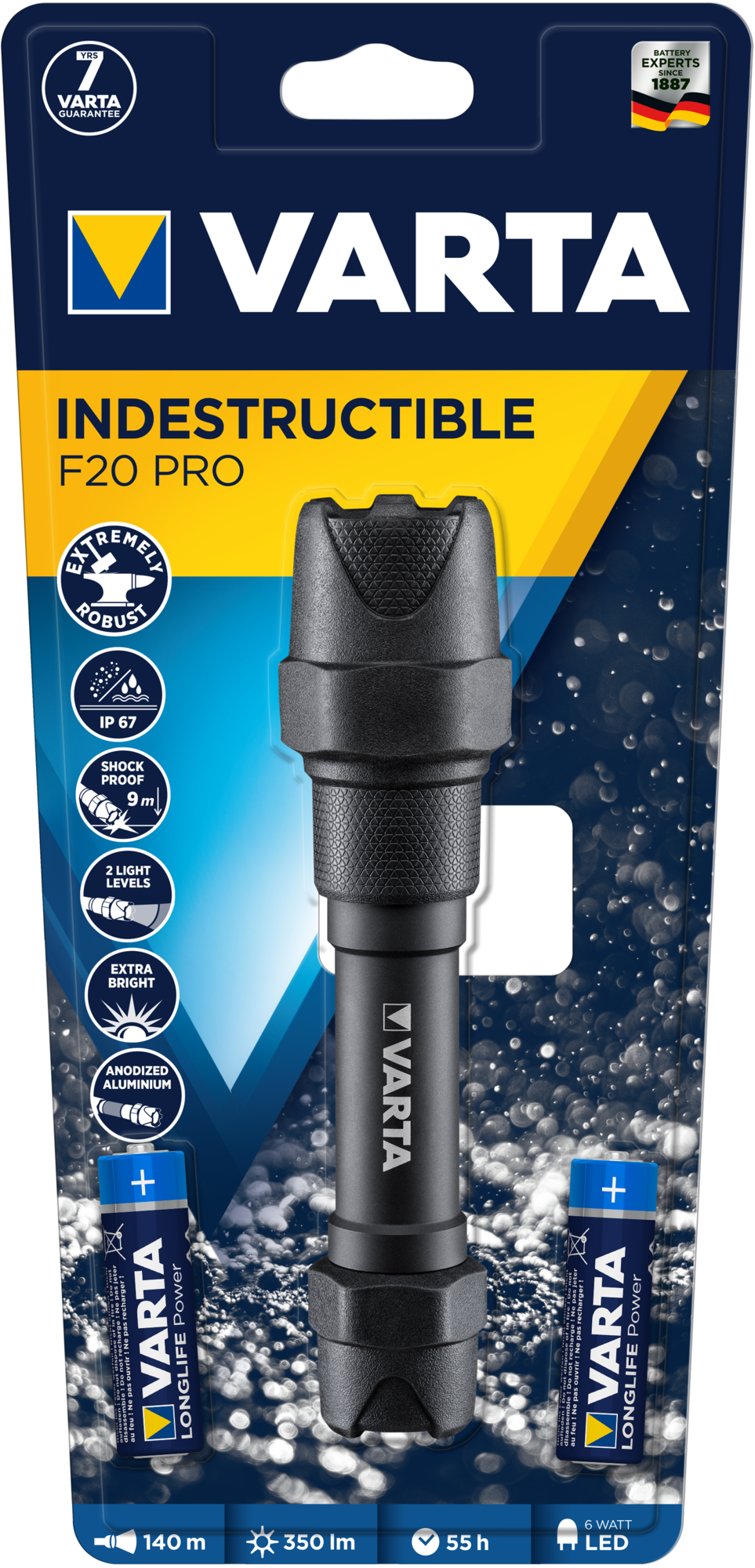Varta Ficklampa Indestructible F20 Pro 2AA ingår