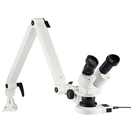 Stereomikroskop med LED-ringbelysning, med fjäderledad arm