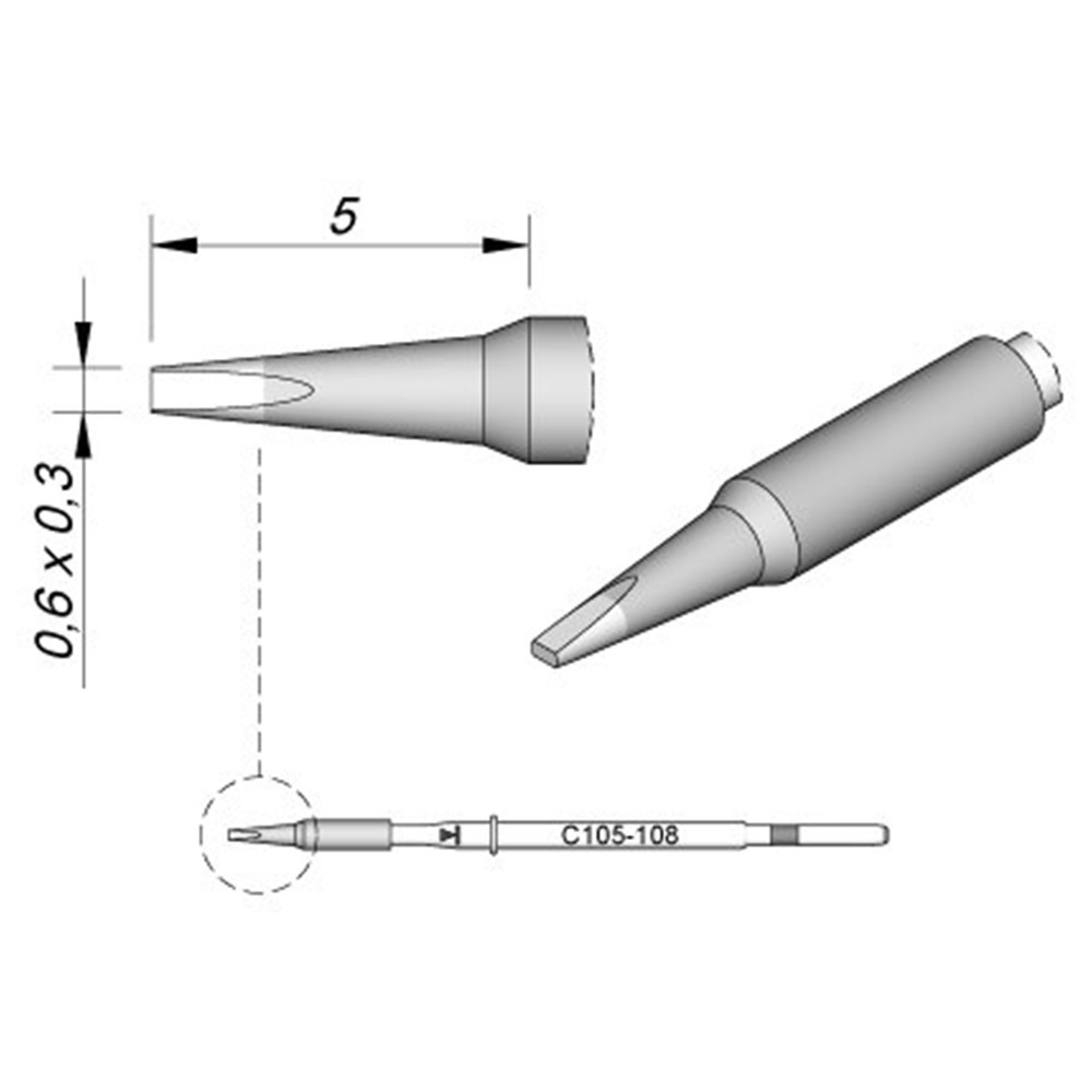 Lödspets serie C115, mejselform, C115222/1,6 x 0,3 mm, rak, High Thermal - 2