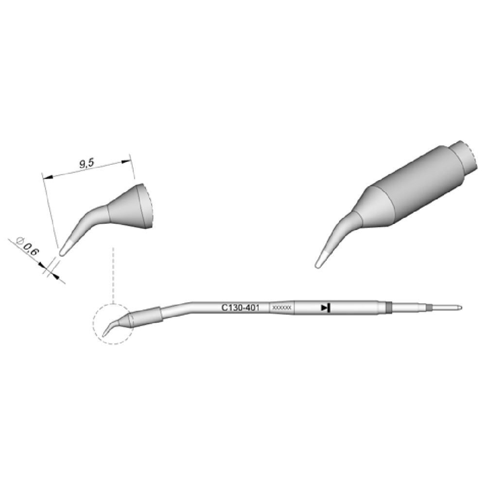 Lödspets serie C130, rund form, C130401/Ø 0,6 mm, böjd - 2