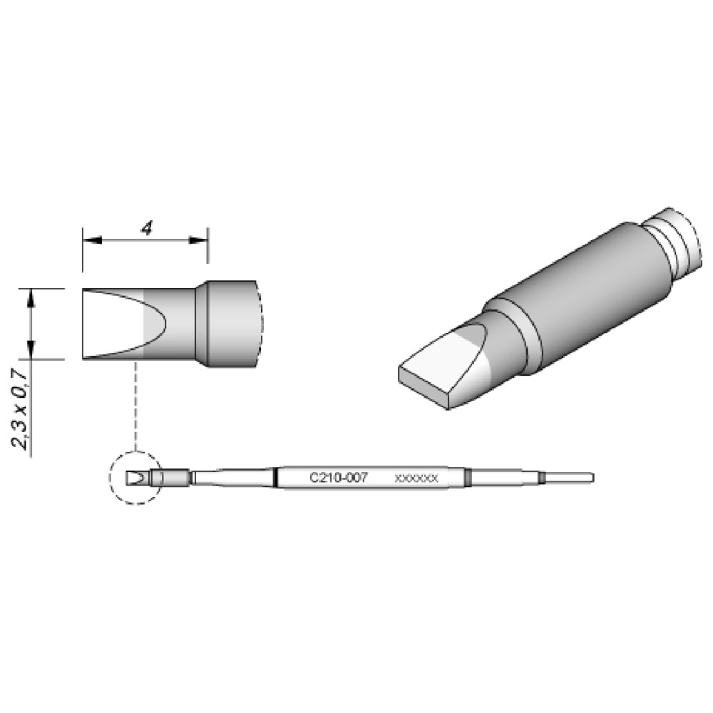 Lödspets serie C210, mejselform, C210024/0,8 x 0,3 mm, rak, - 2