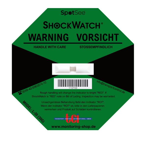 ShockWatch L-30, grön, 100 g / 50 ms