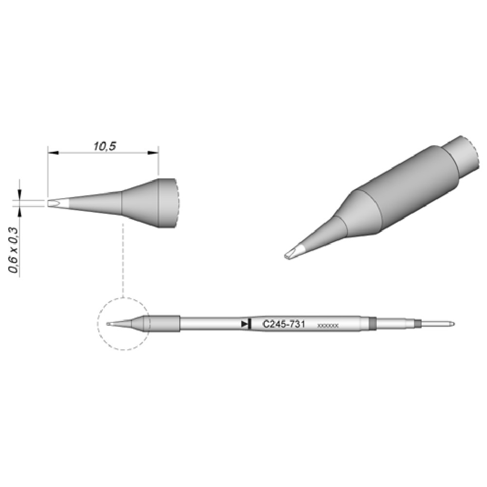 Lödspets serie C245 mejselform, C245811/3,2 x 1,2 mm, rak, 20 mm längre - 2