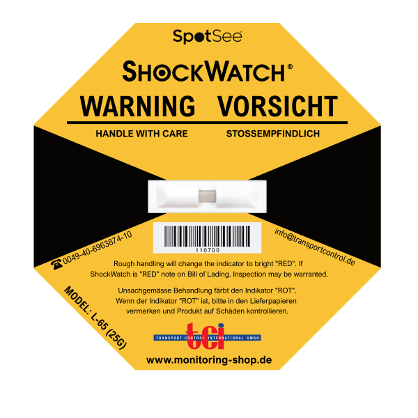 ShockWatch L-65, gul, 25 g / 50 ms