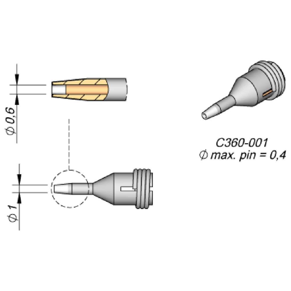 Lödspets serie C360, C360004/Ø 1,2 mm, yttre Ø 1,6 mm, stiftrengöring - 2