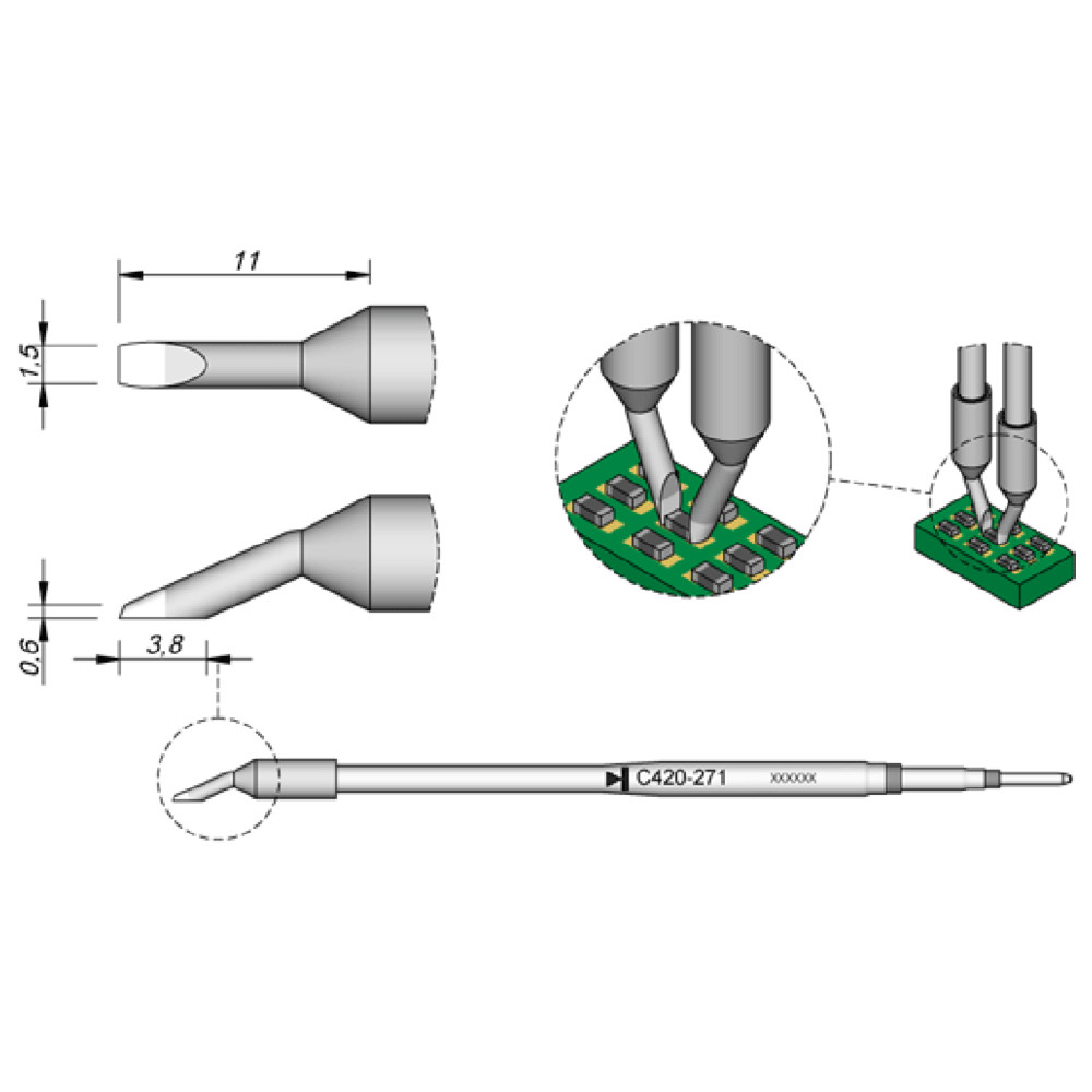 Lödspets serie C420, C420285/22,0 mm, för dual in-line IC - 2